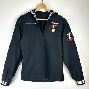 Vintage US Navy Blue Dress Jumper Uniform Shirt With Metals